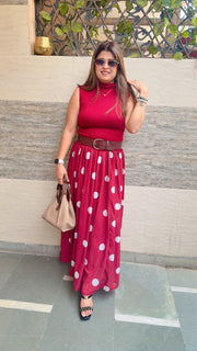 Cerelia Polka Two Piece Skirt Set With Belt