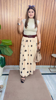 Cerelia Polka Two Piece Skirt Set With Belt