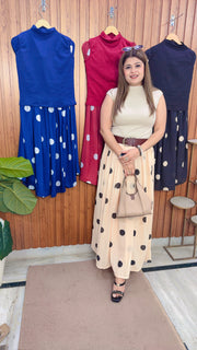 Cerelia Polka Two Piece Skirt Set With Belt