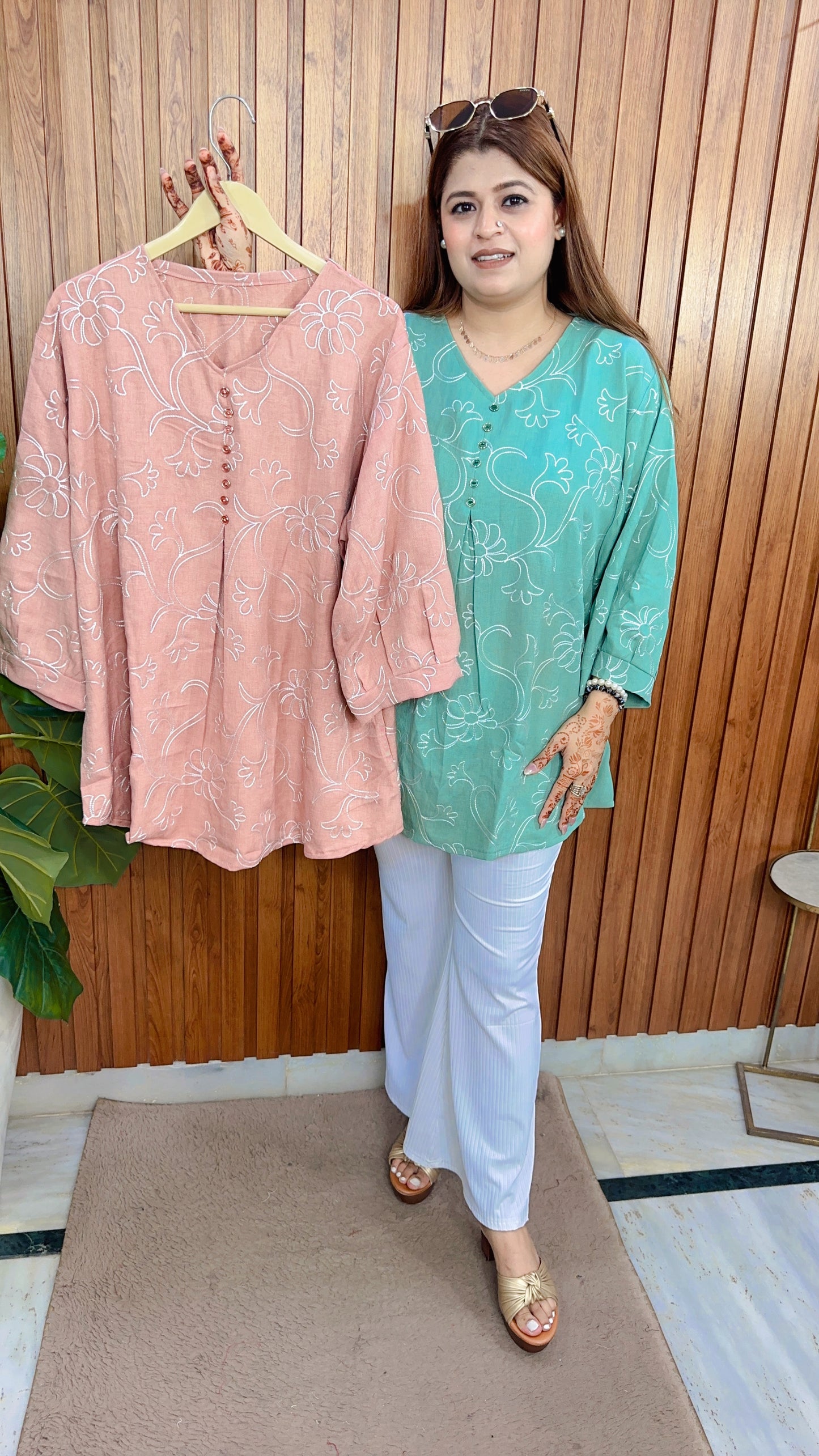 Embroidery Cotton linen shirt Top