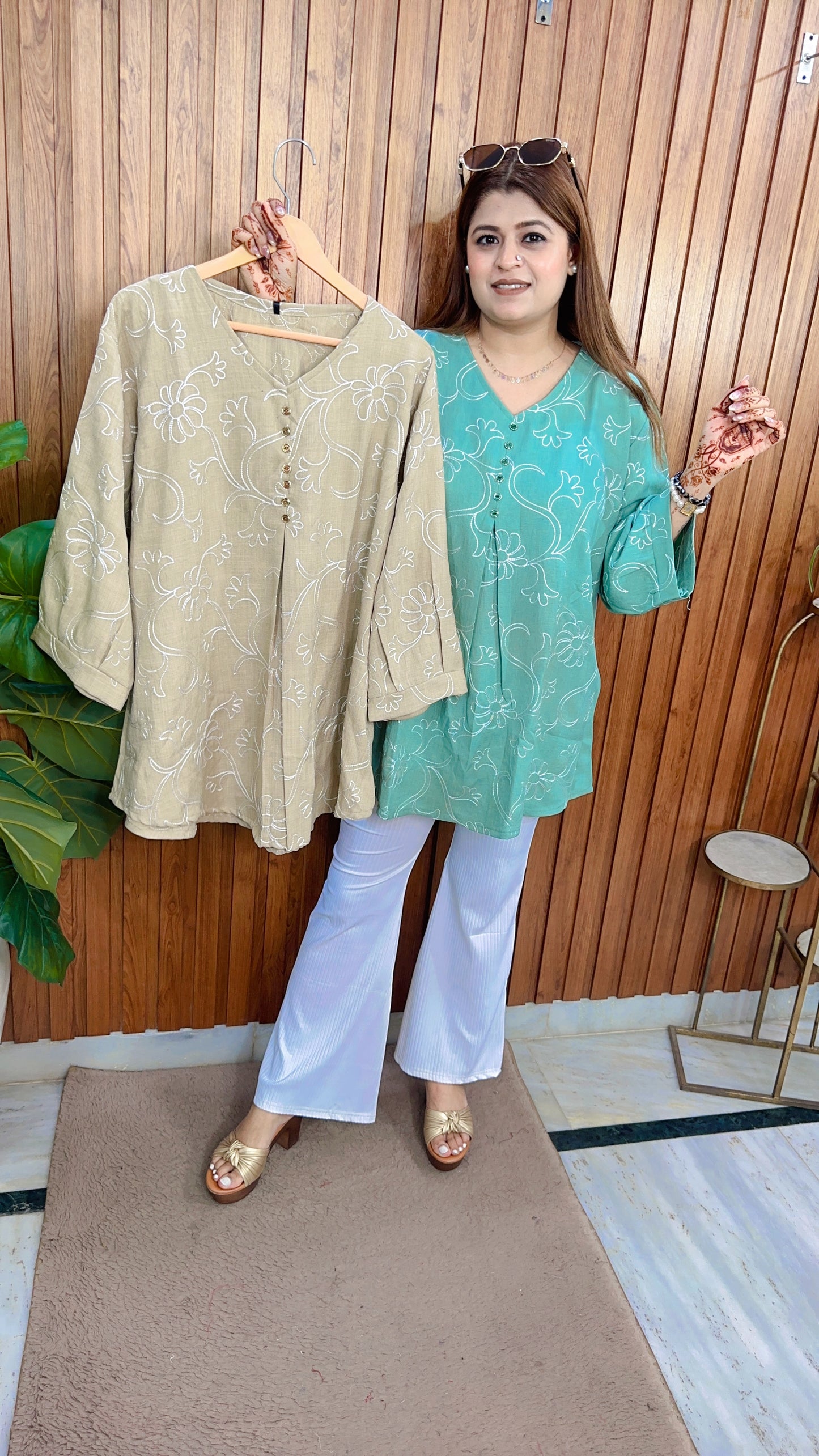 Embroidery Cotton linen shirt Top