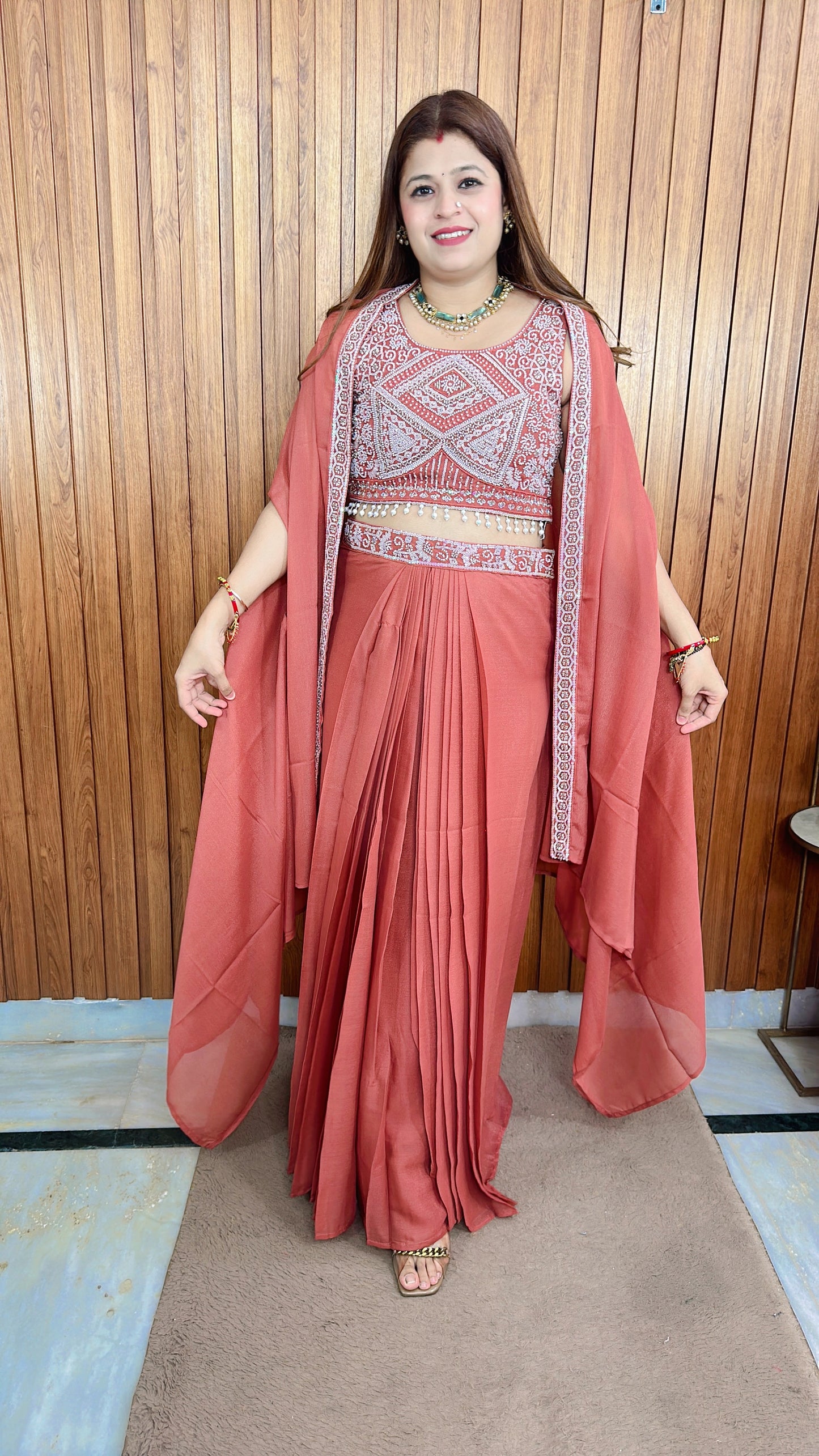 Pearl Handwork Shrug style dress
