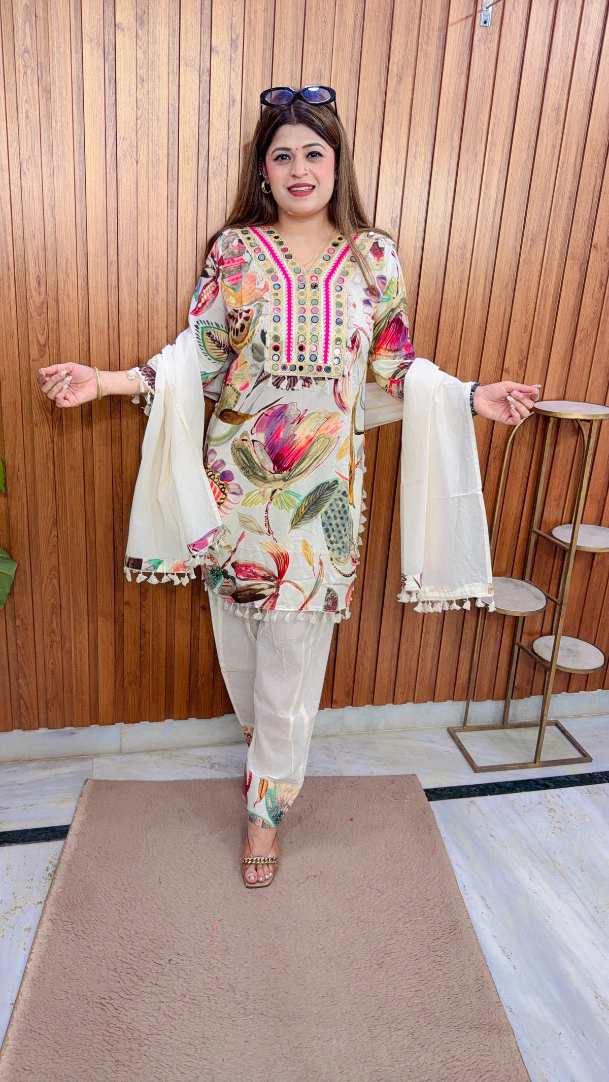 Mirror Flower Three Piece Farshi  Suit