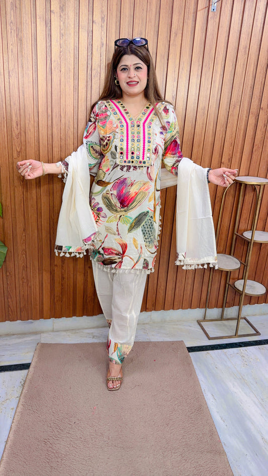 Mirror Flower Three Piece Farshi  Suit