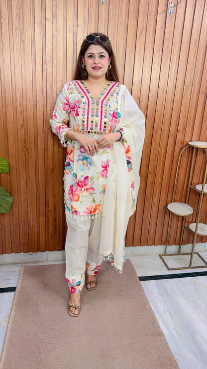 Mirror Flower Three Piece Farshi  Suit
