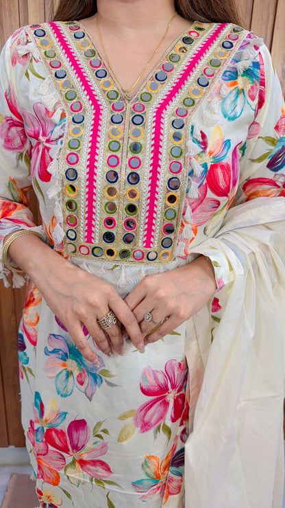 Mirror Flower Three Piece Farshi  Suit