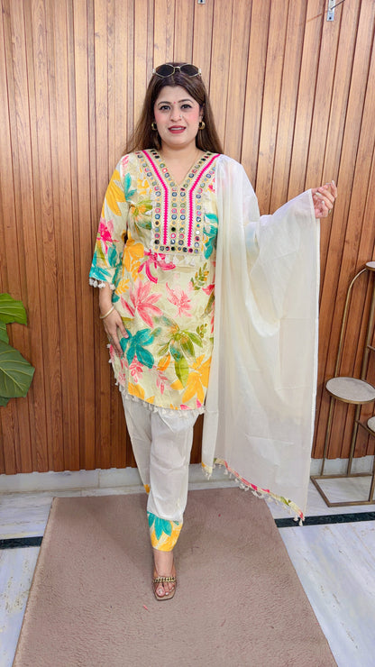 Mirror Flower Three Piece Farshi  Suit
