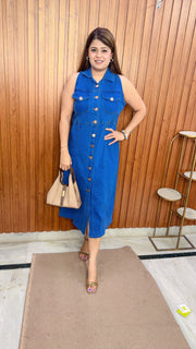 Front Button Classy Denim Dress