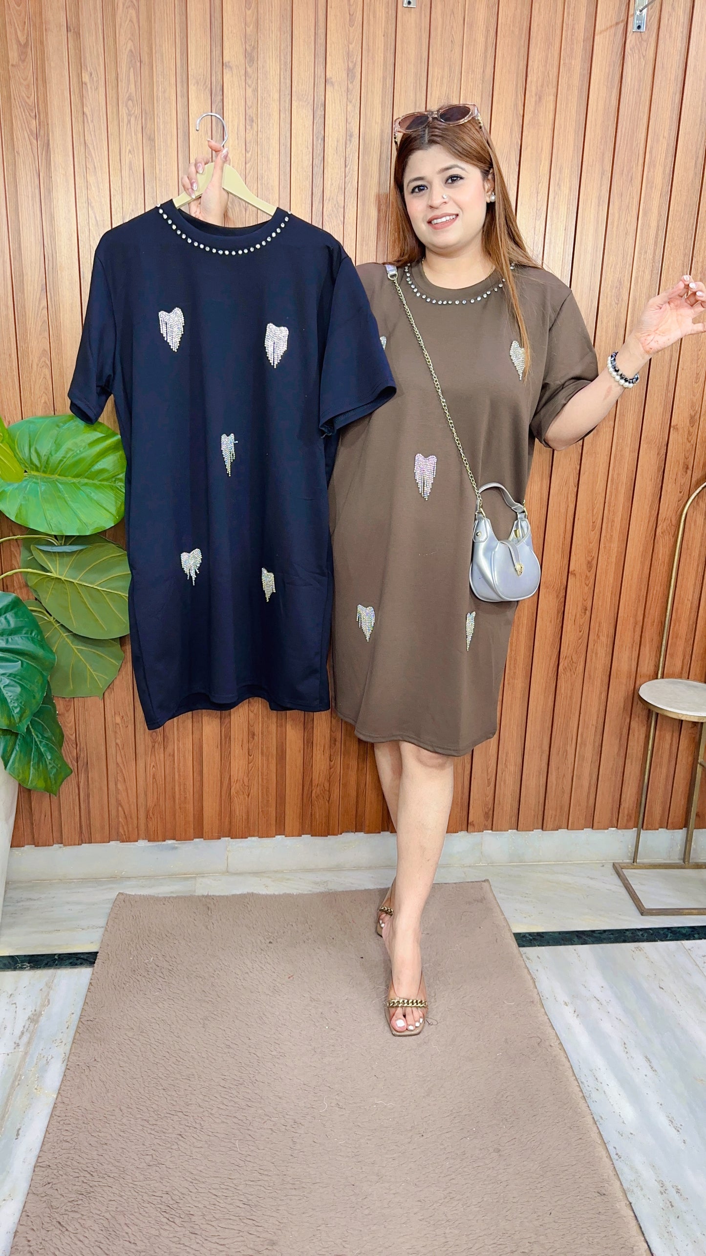 Premium Heart Sarvoski Cotton Hosiery Dress