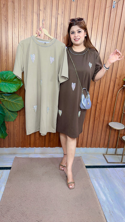 Premium Heart Sarvoski Cotton Hosiery Dress