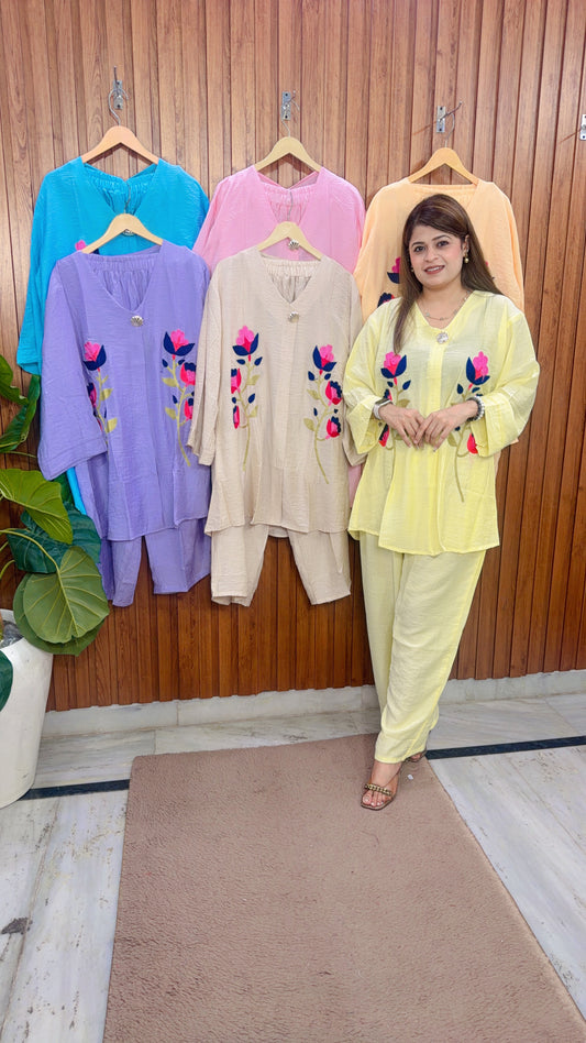 Tulip Flower Cotton Linen Coord Set