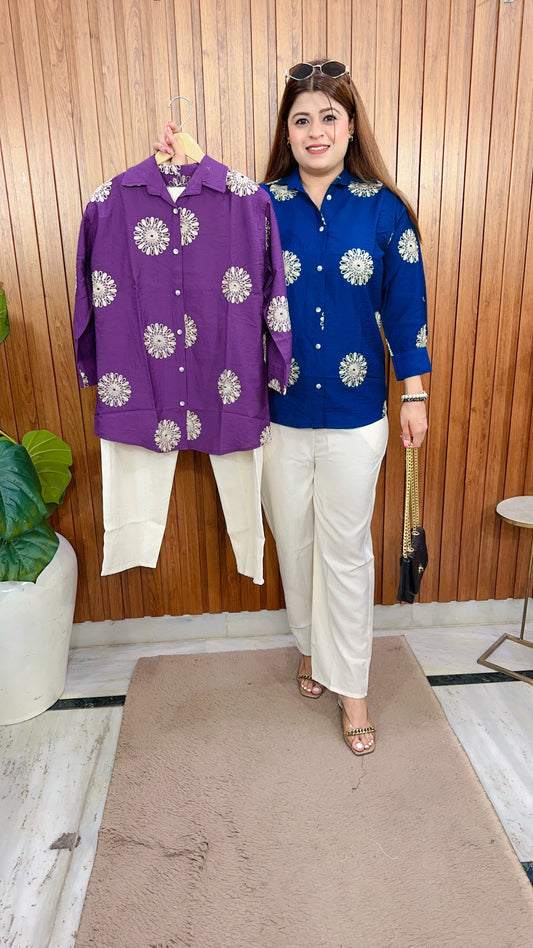 Inaya Flower Embroidery Cotton Linen Coord Set