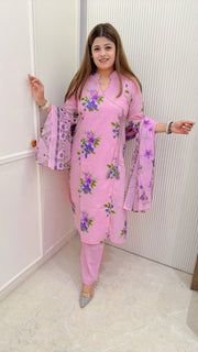 Collar Floral Cotton Three Piece Suit