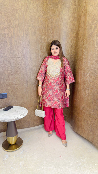 Premium paisley print muslin suit set