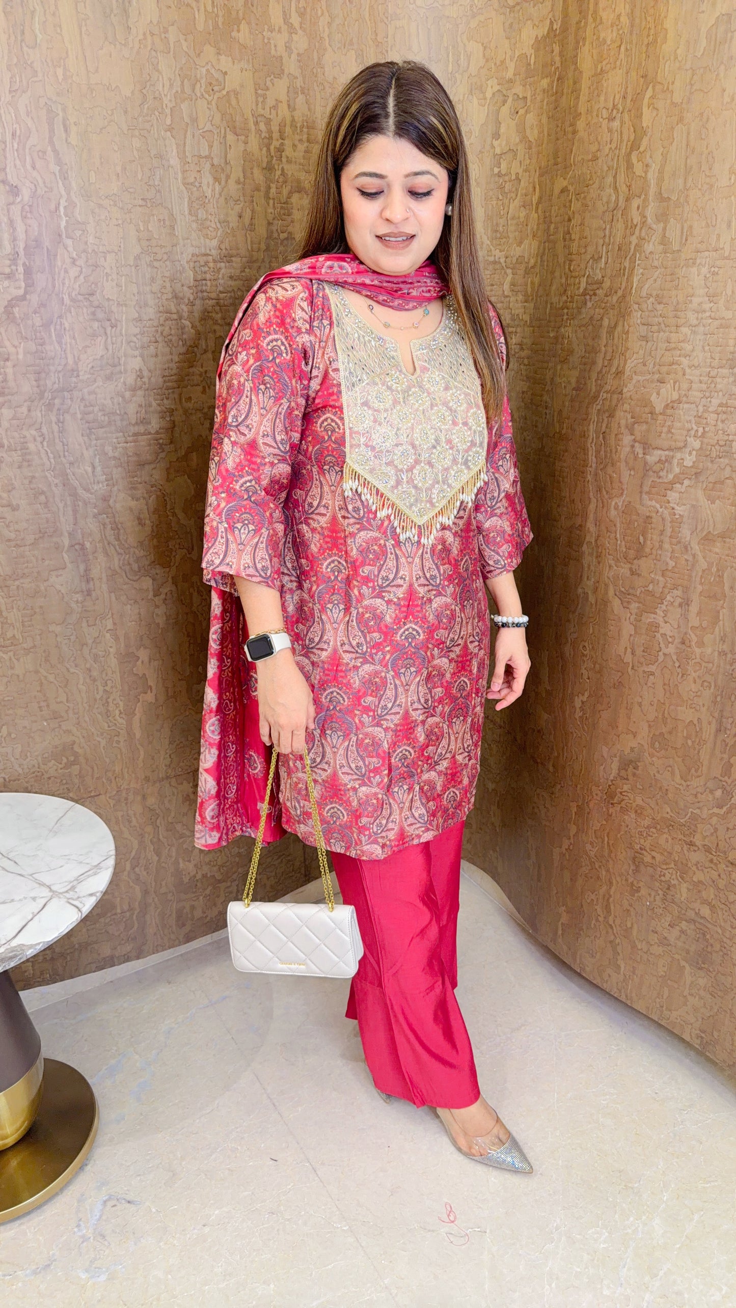 Premium paisley print muslin suit set