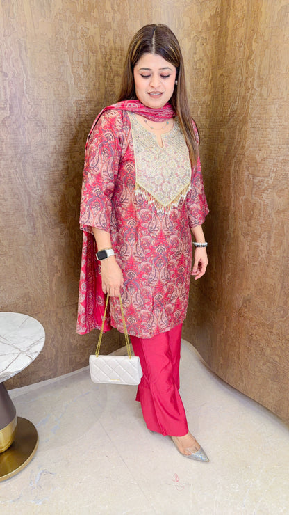 Premium paisley print muslin suit set