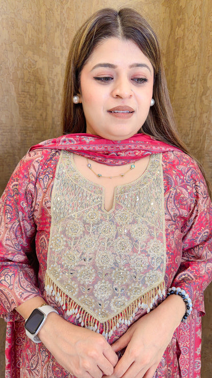 Premium paisley print muslin suit set