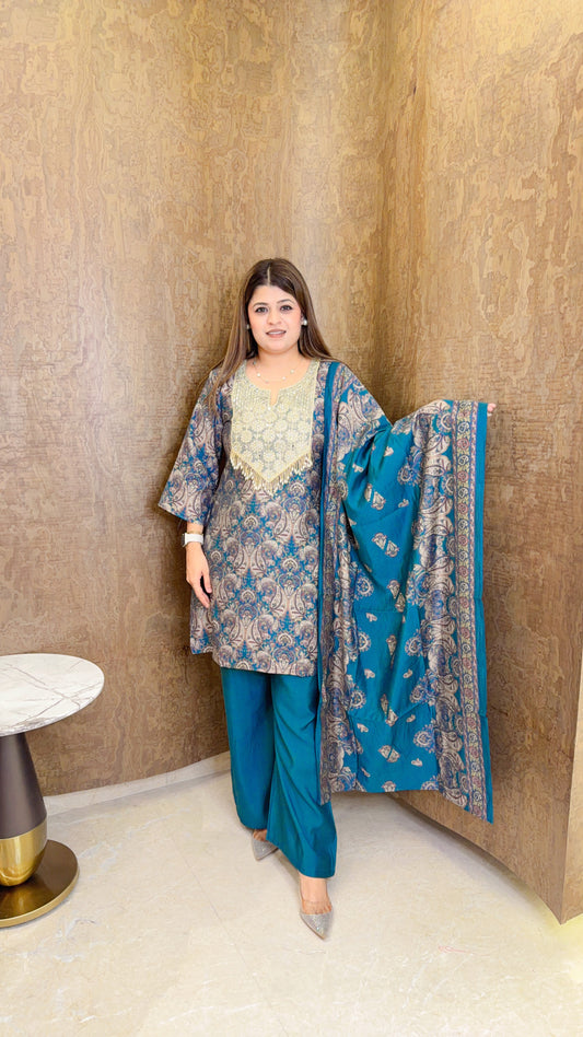 Premium paisley print muslin suit set