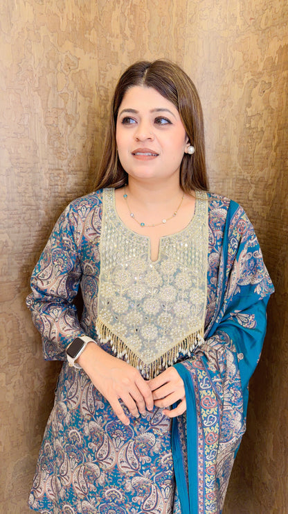 Premium paisley print muslin suit set