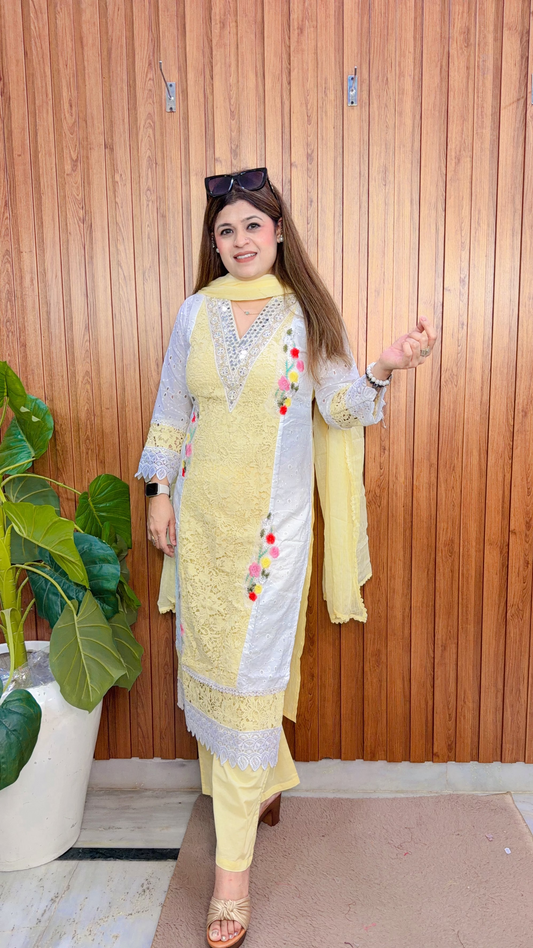 Schifli v Neck cotton suit set