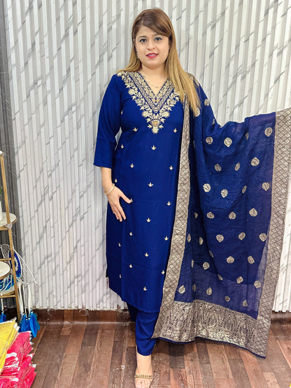 Fire Rayon Dola Suit with Banarasi Dupatta