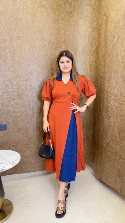 Collar Denim lycra imported dress
