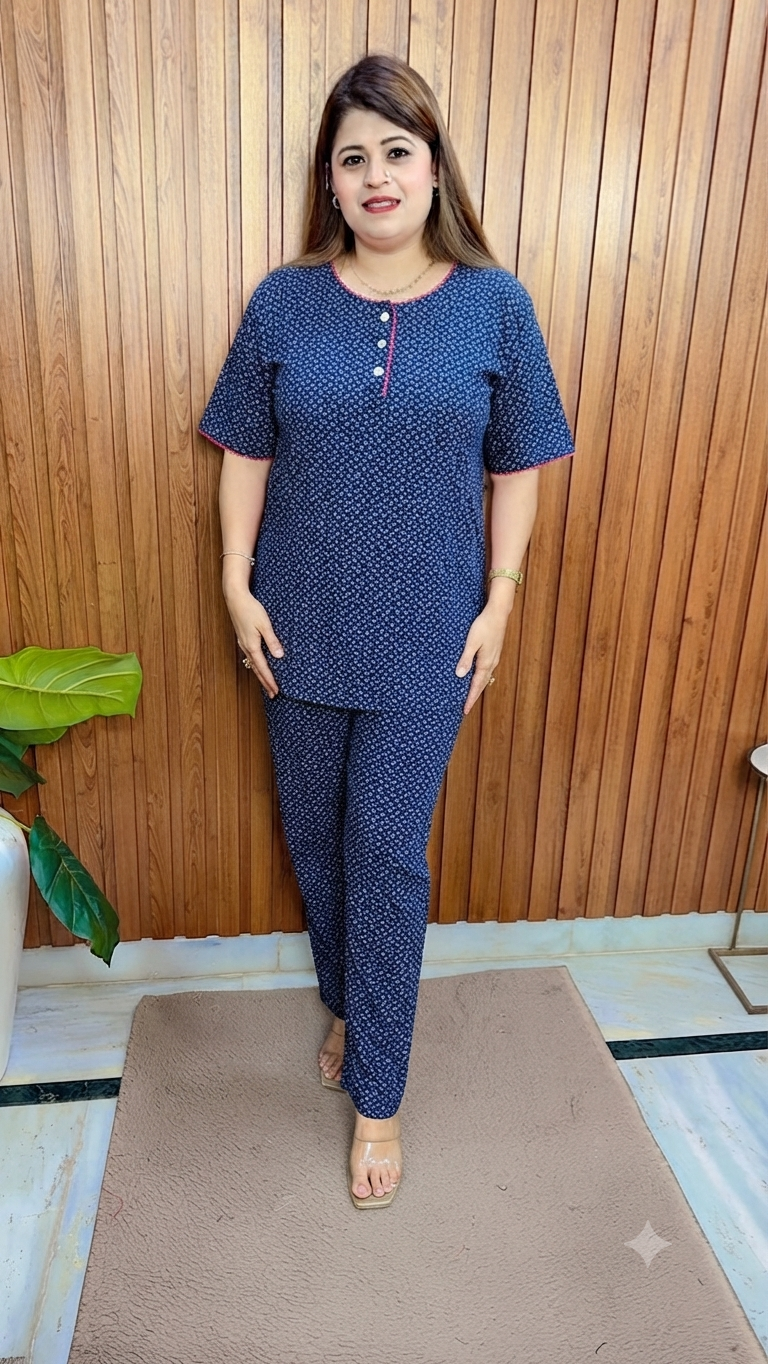 Round Neck Hosiery Printed Night suit