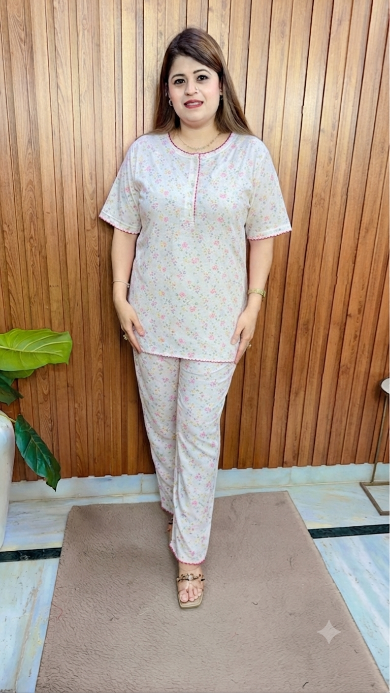 Round Neck Hosiery Printed Night suit