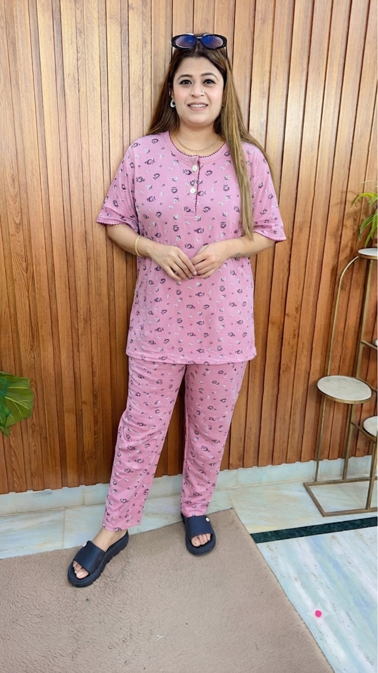 Round Neck Hosiery Printed Night suit