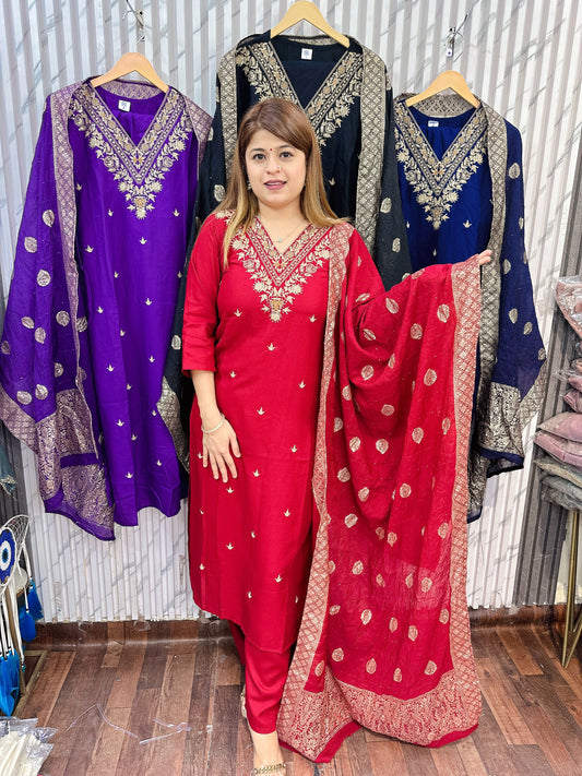 New Dola Rayon Suit Set with Banarasi Dupatta