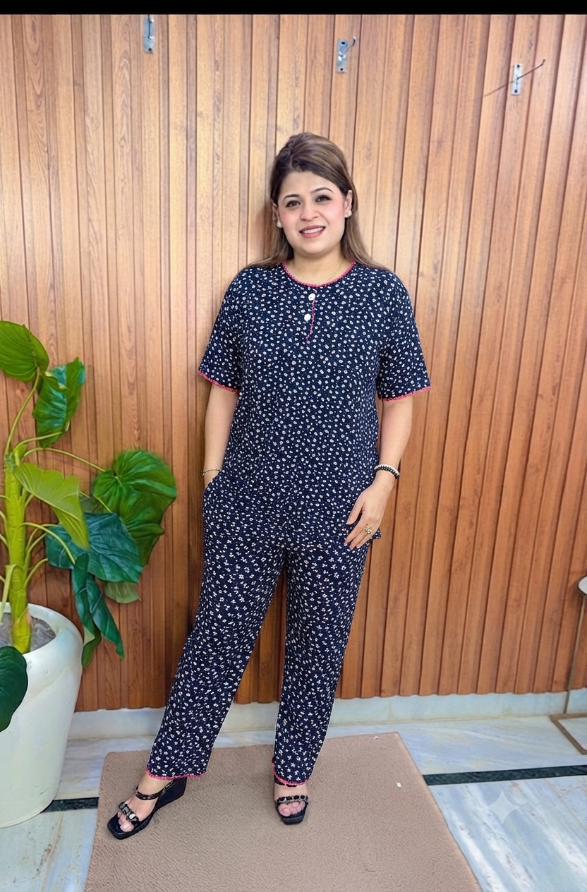 Round Neck Hosiery Printed Night suit