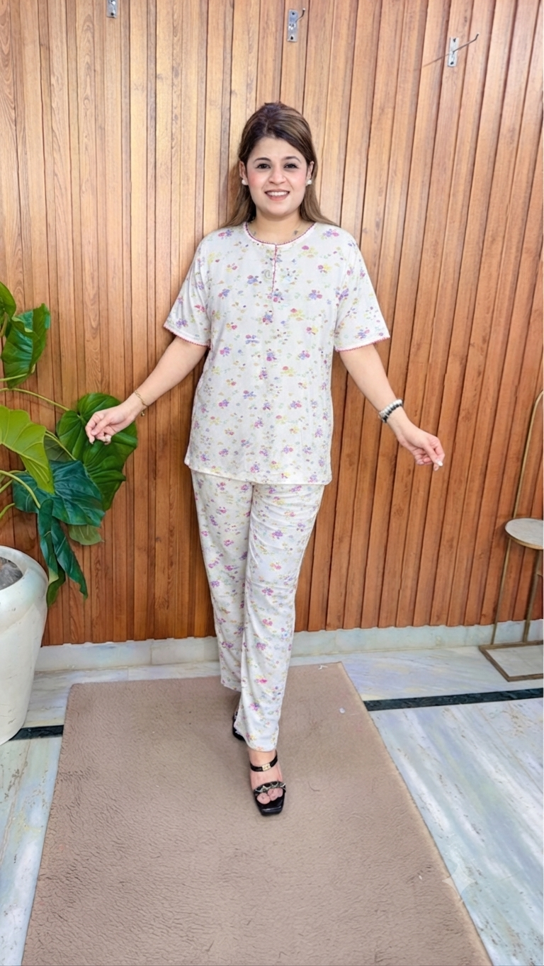 Round Neck Hosiery Printed Night suit