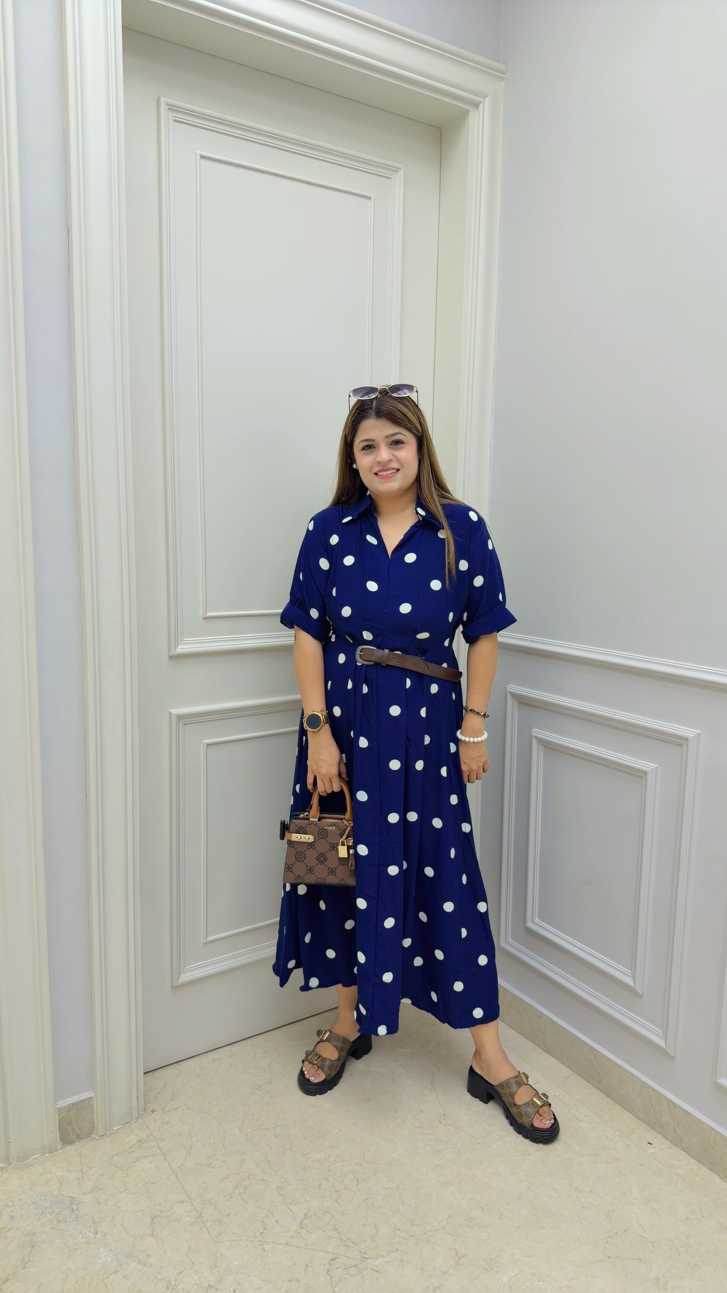Polka dress with belt