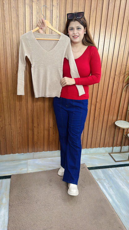 V neck Knitted Top