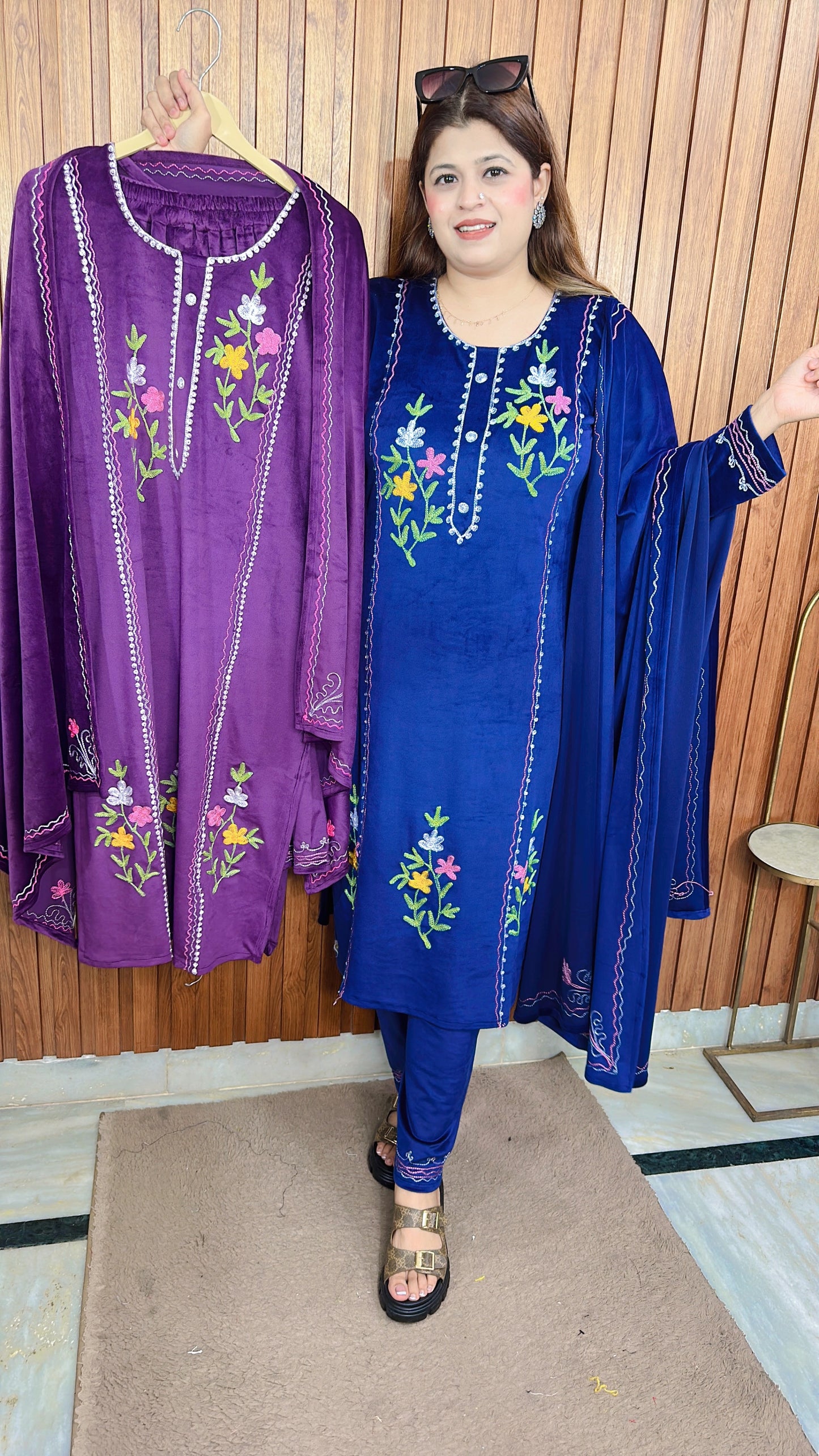 Aari work velvet suit set