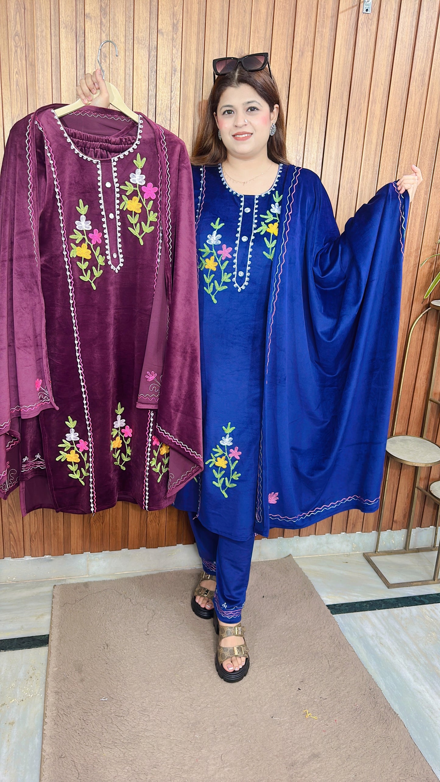 Aari work velvet suit set