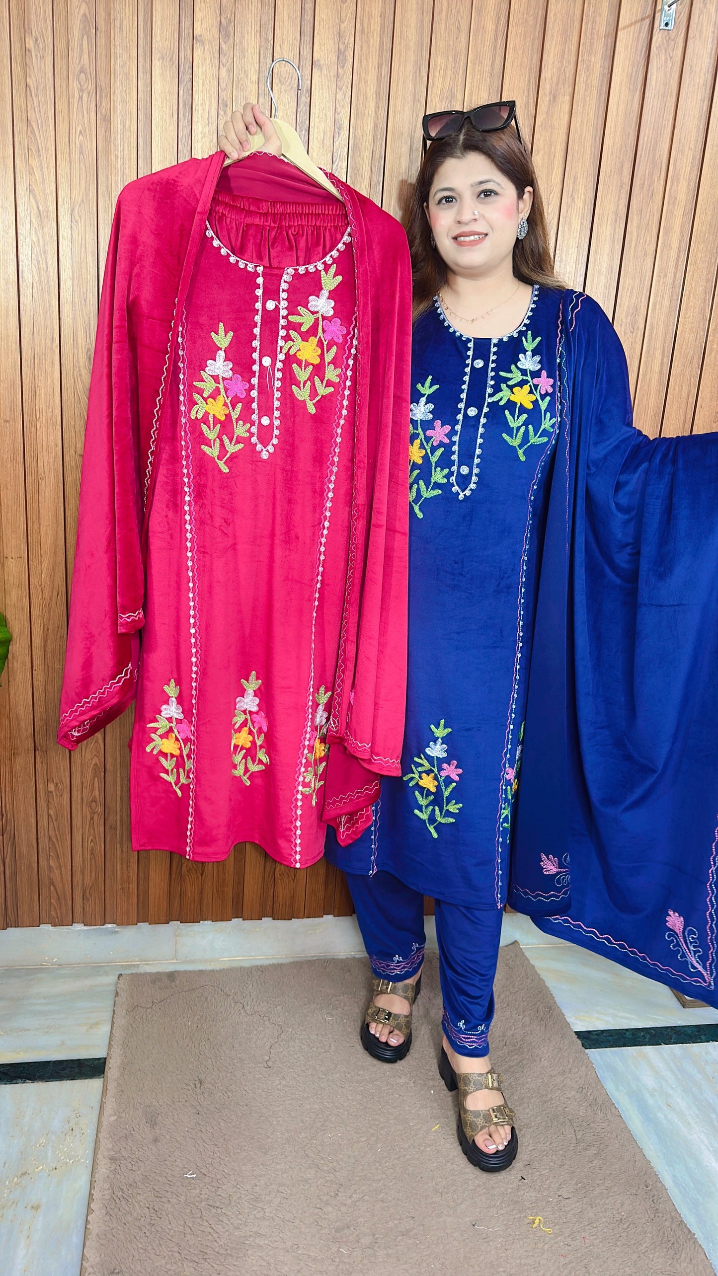 Aari work velvet suit set