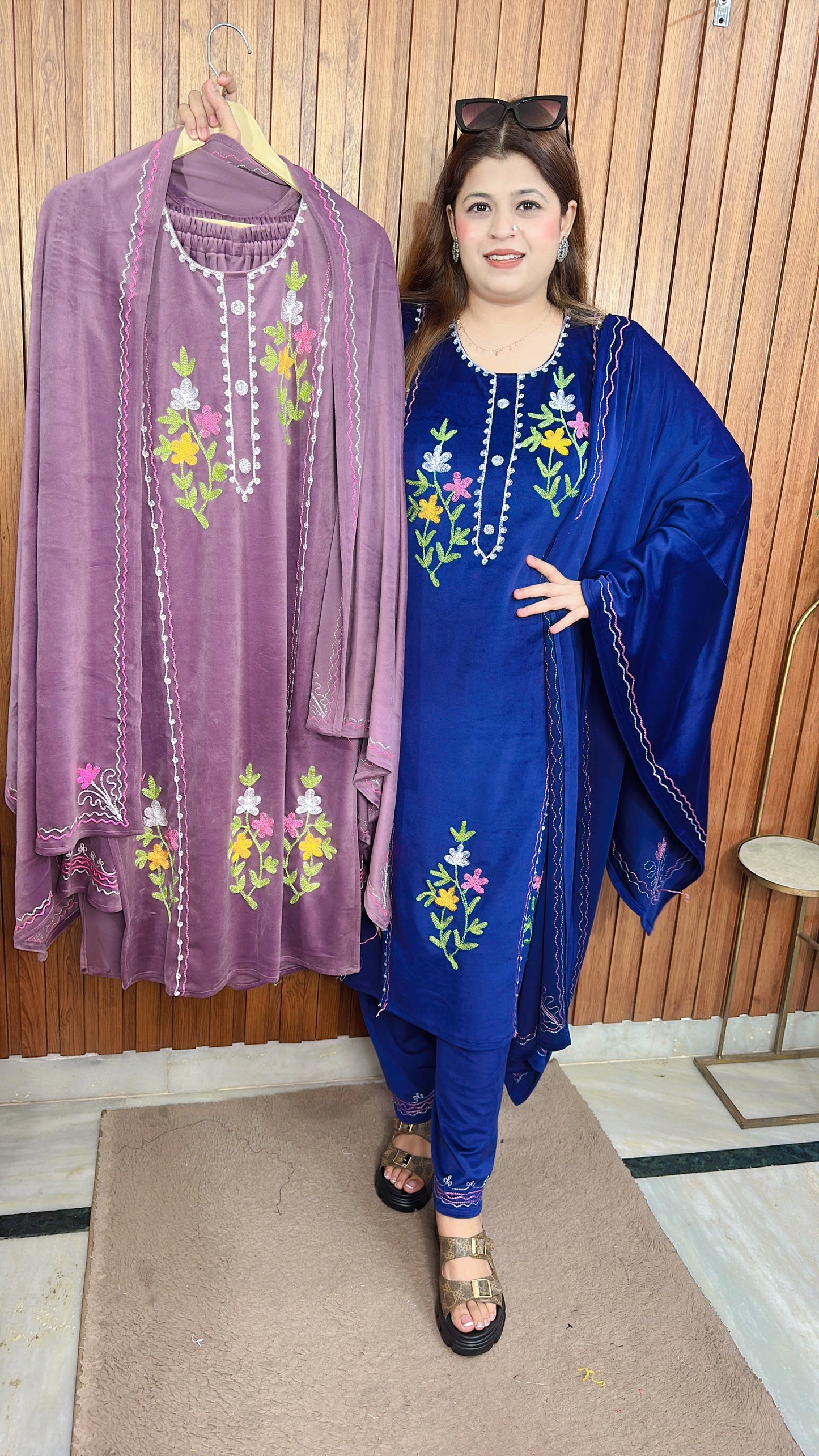 Aari work velvet suit set