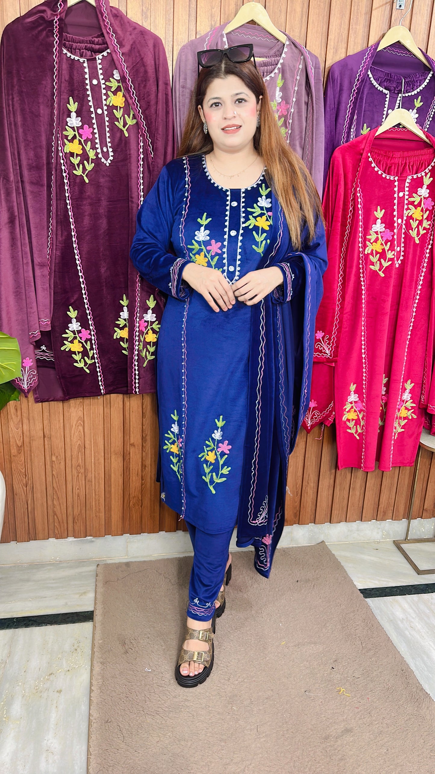 Aari work velvet suit set