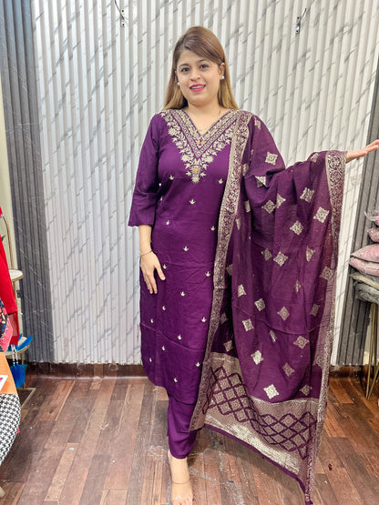 Fire Rayon Dola Suit with Banarasi Dupatta