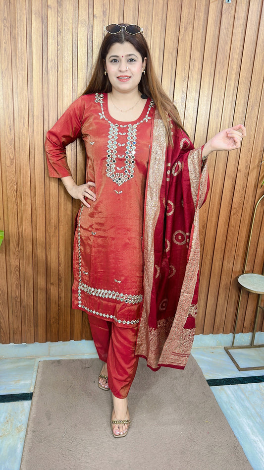 Cotton shimmer Mirror Work Suit