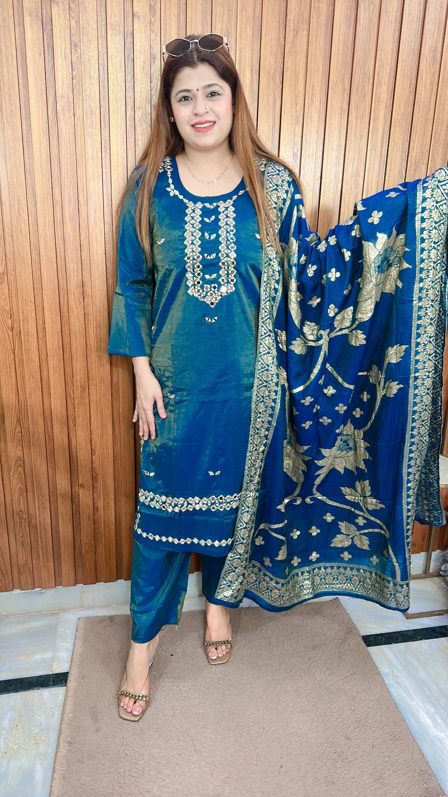 Cotton shimmer Mirror Work Suit