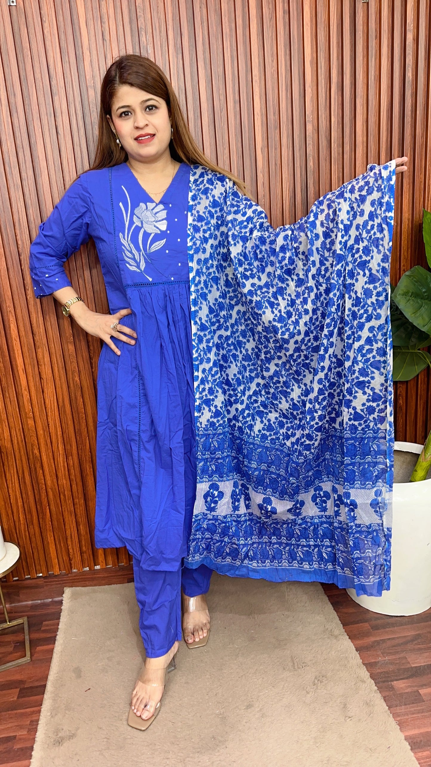 Blue cotton sale suit set