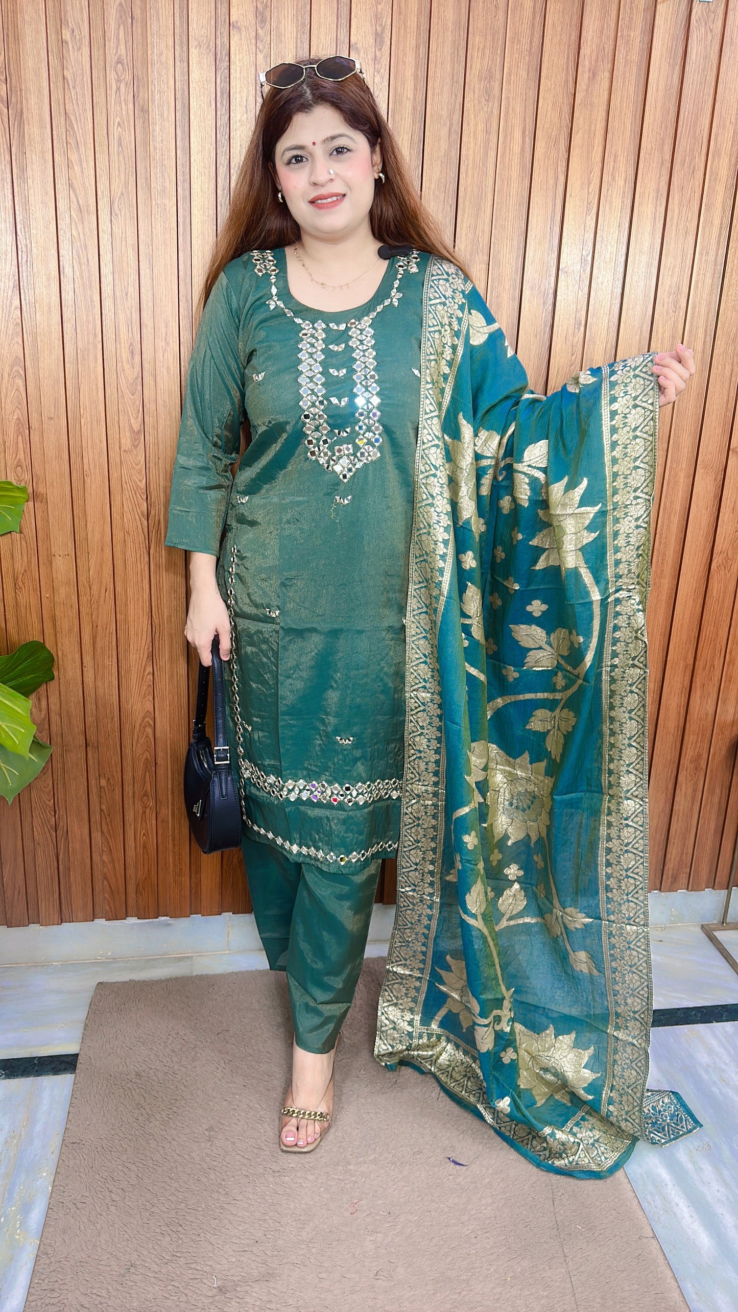 Cotton shimmer Mirror Work Suit