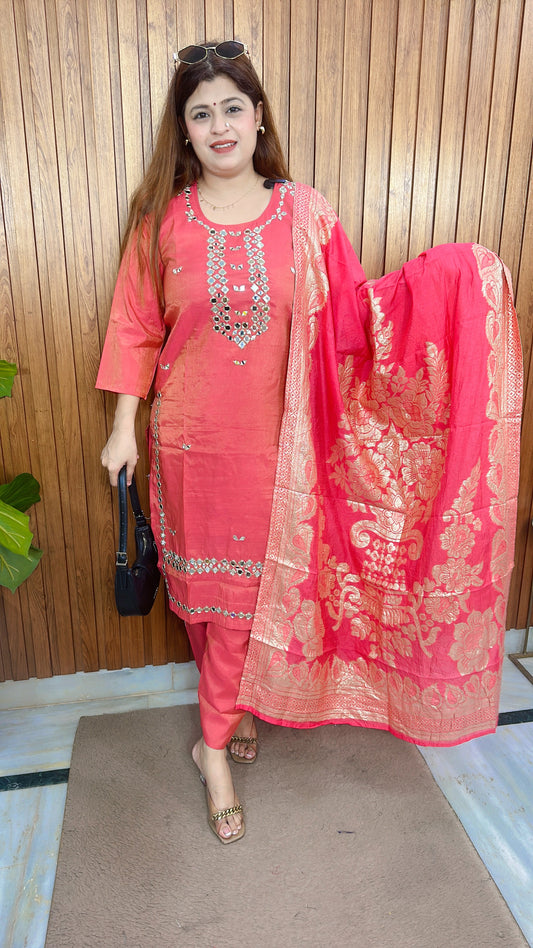 Cotton shimmer Mirror Work Suit