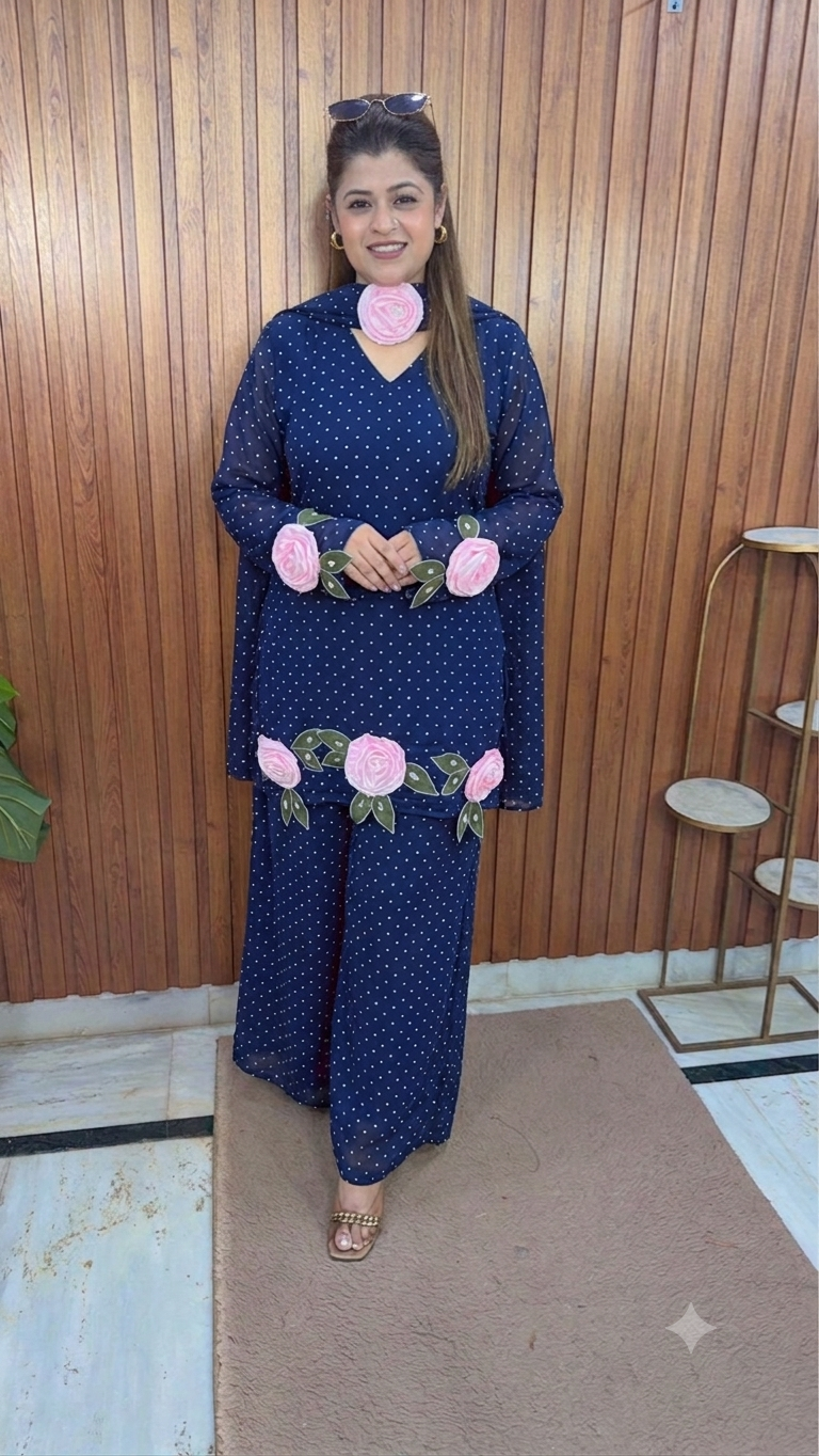Polka Flower Three Piece Suit set