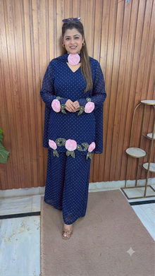 Nevy blue pink flower