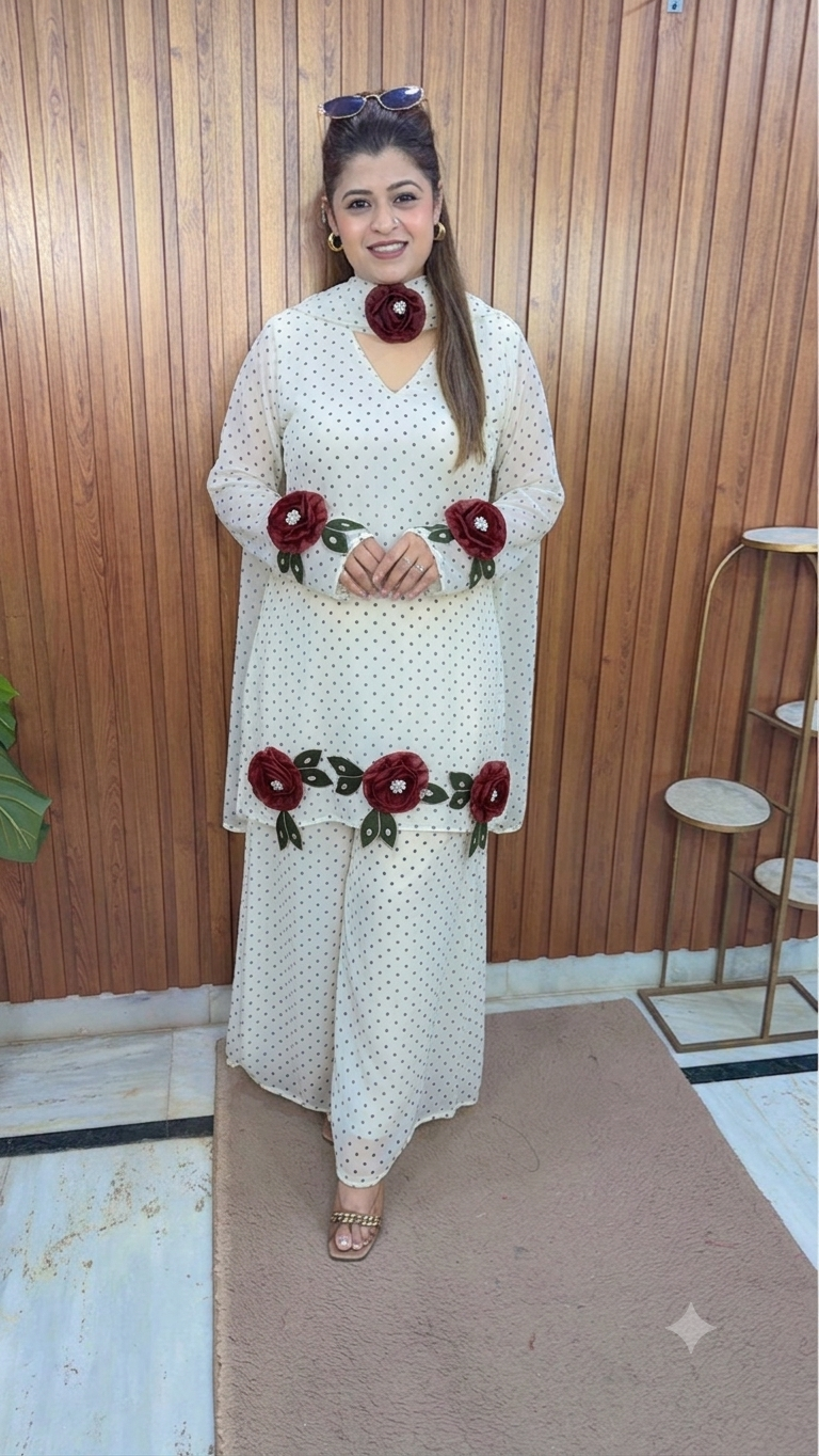 Polka Flower Three Piece Suit set
