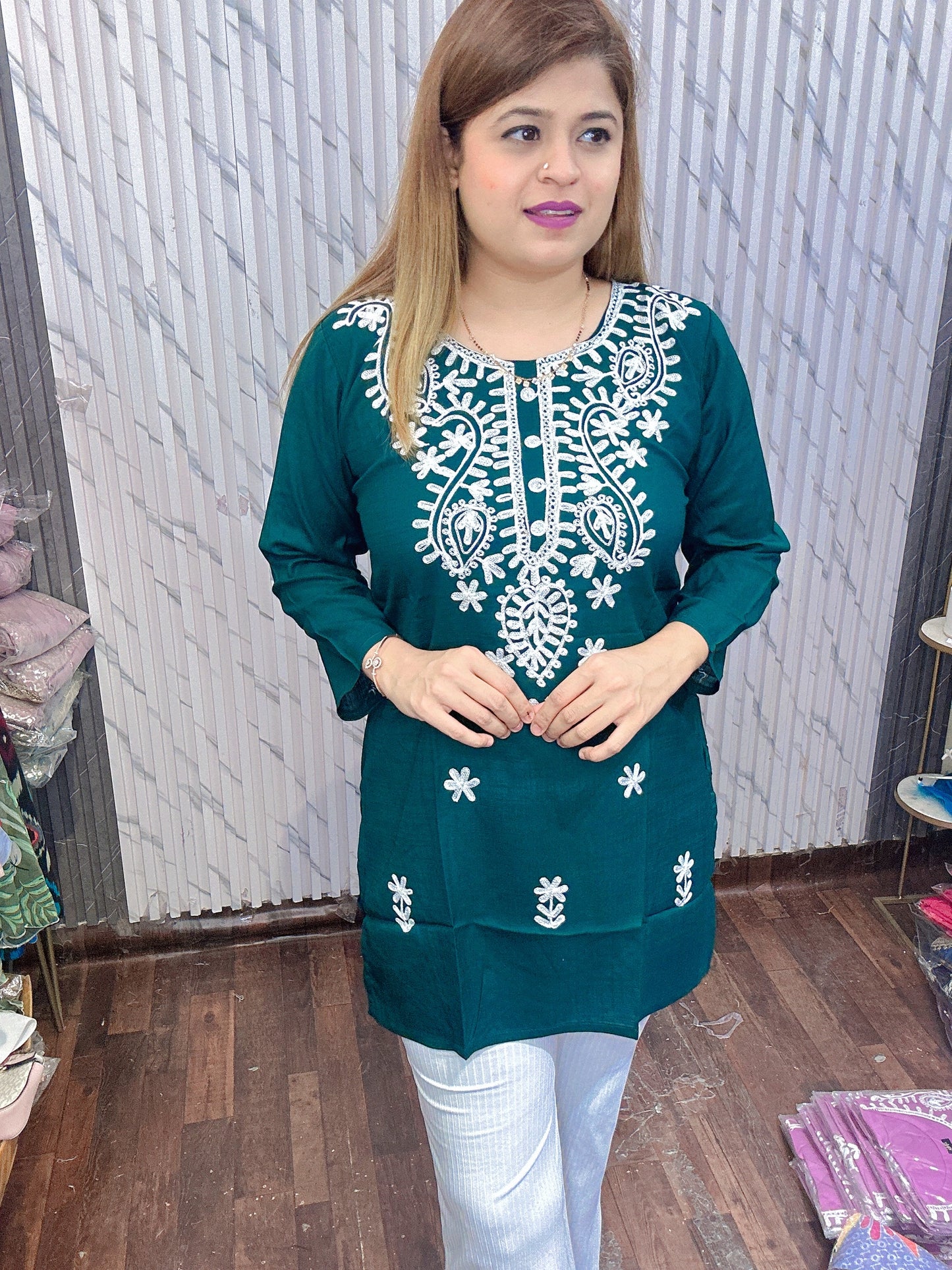 Cotton Lakhnavi short kurti