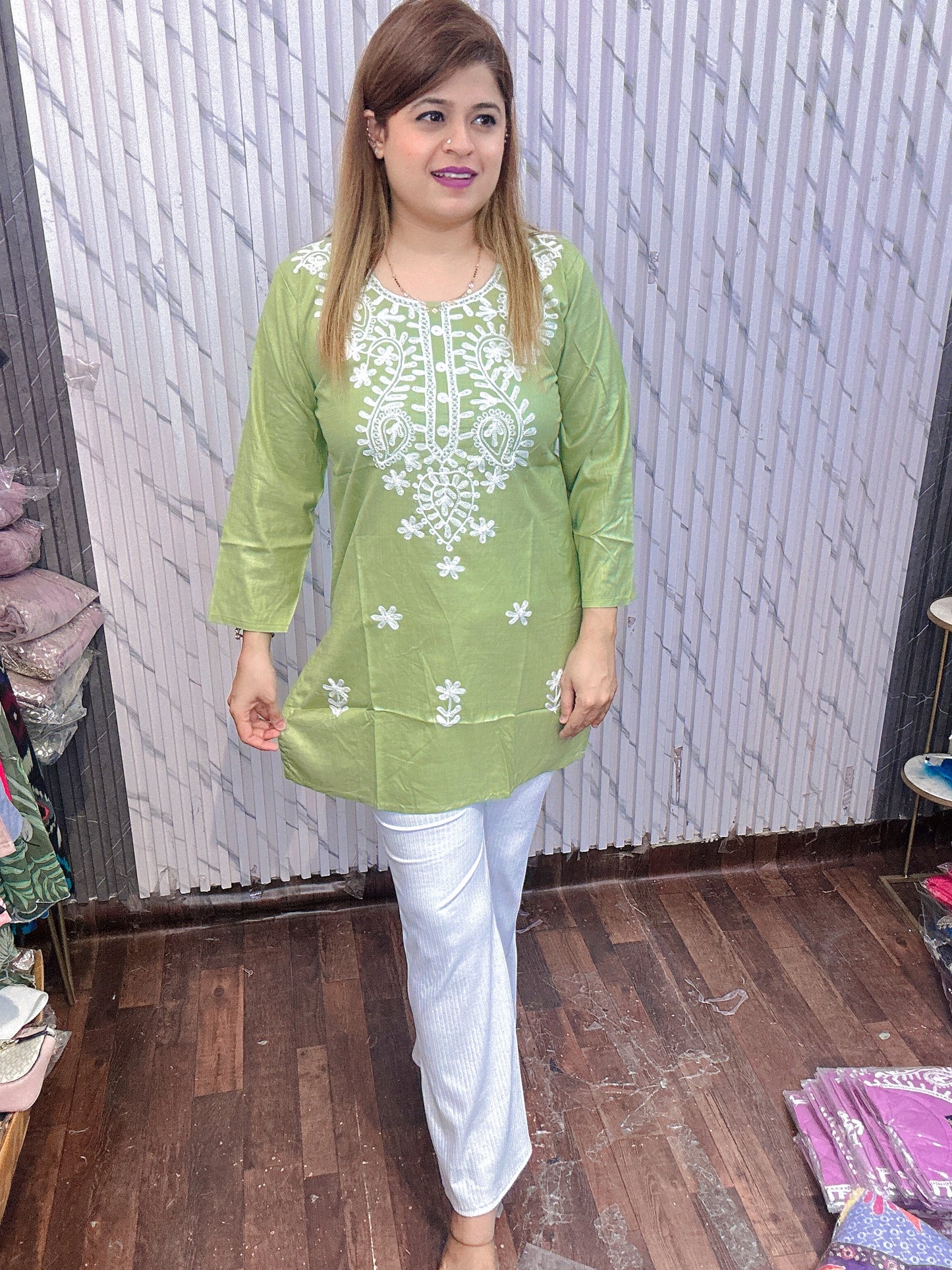 Cotton Lakhnavi short kurti